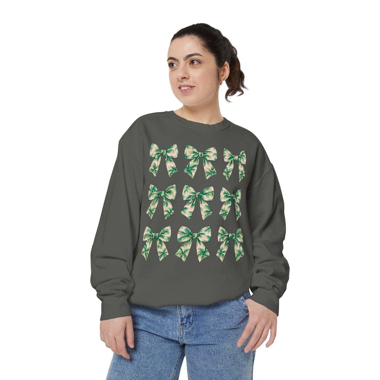 Palm Tree Bows Sweatshirt | Beachy Bow Grid Design