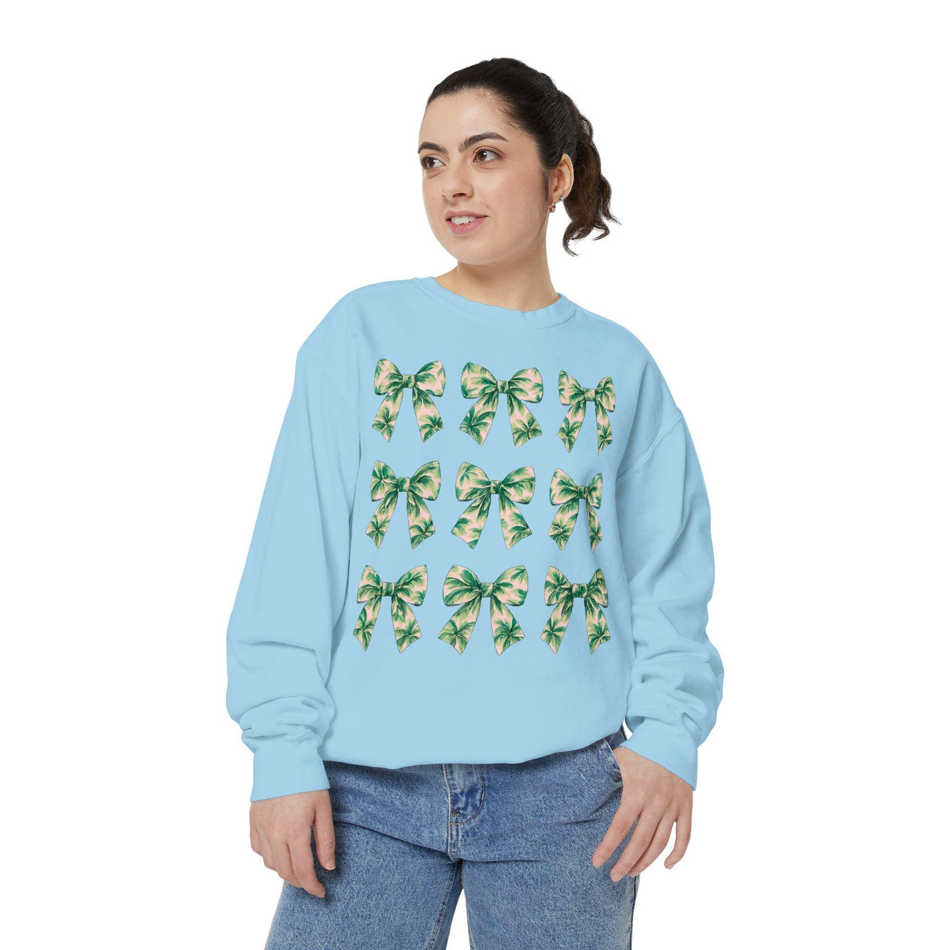 Palm Tree Bows Sweatshirt | Beachy Bow Grid Design