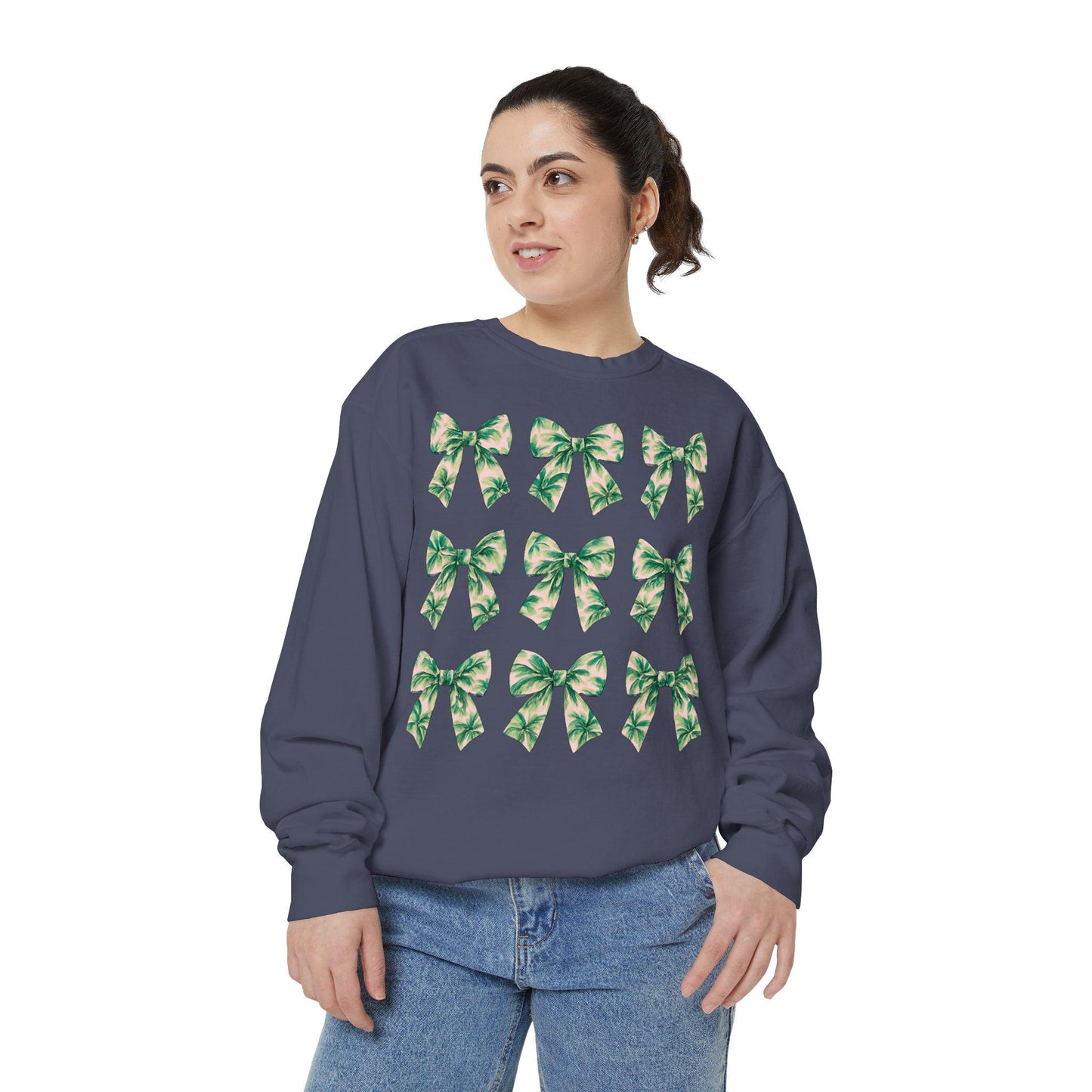 Palm Tree Bows Sweatshirt | Beachy Bow Grid Design