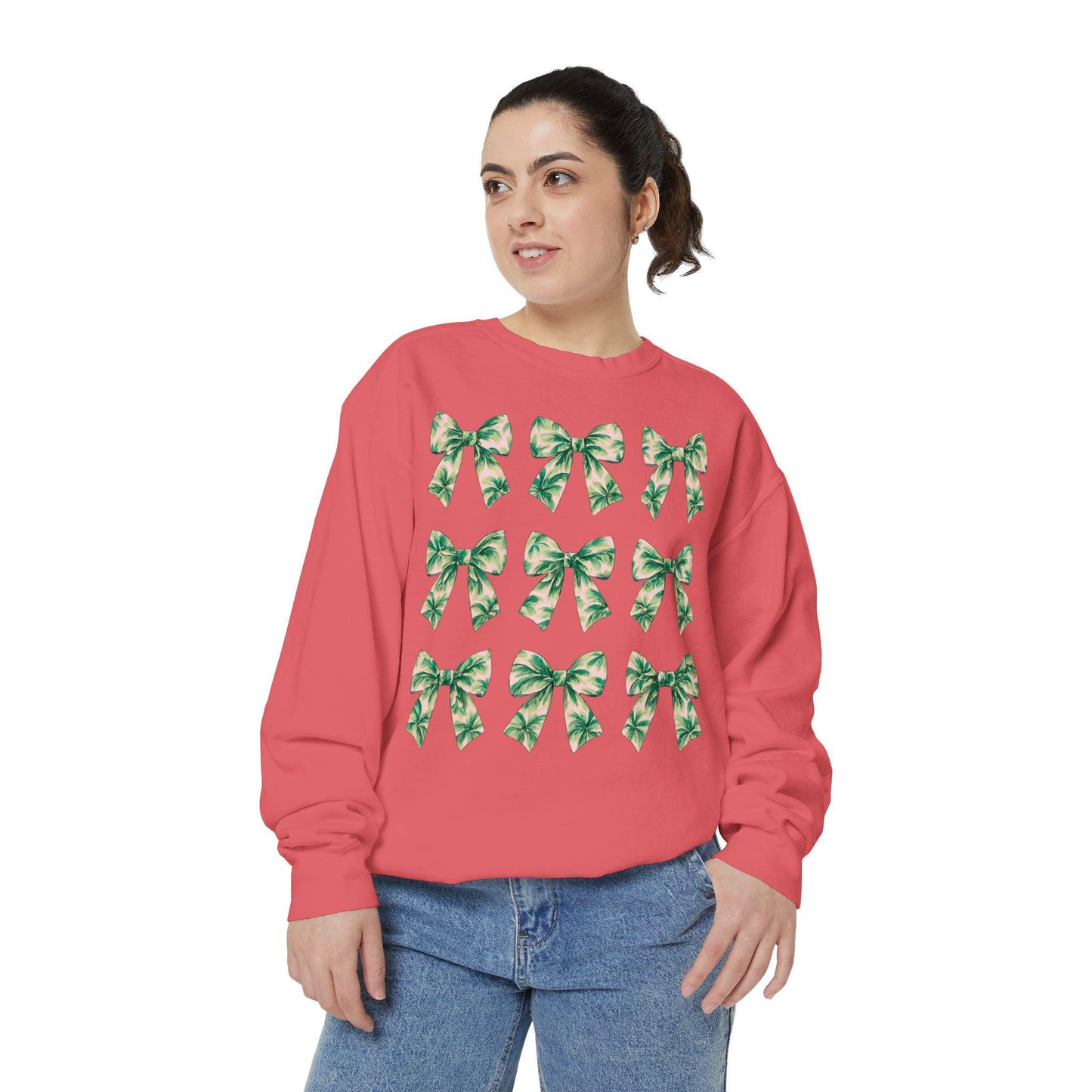 Palm Tree Bows Sweatshirt | Beachy Bow Grid Design