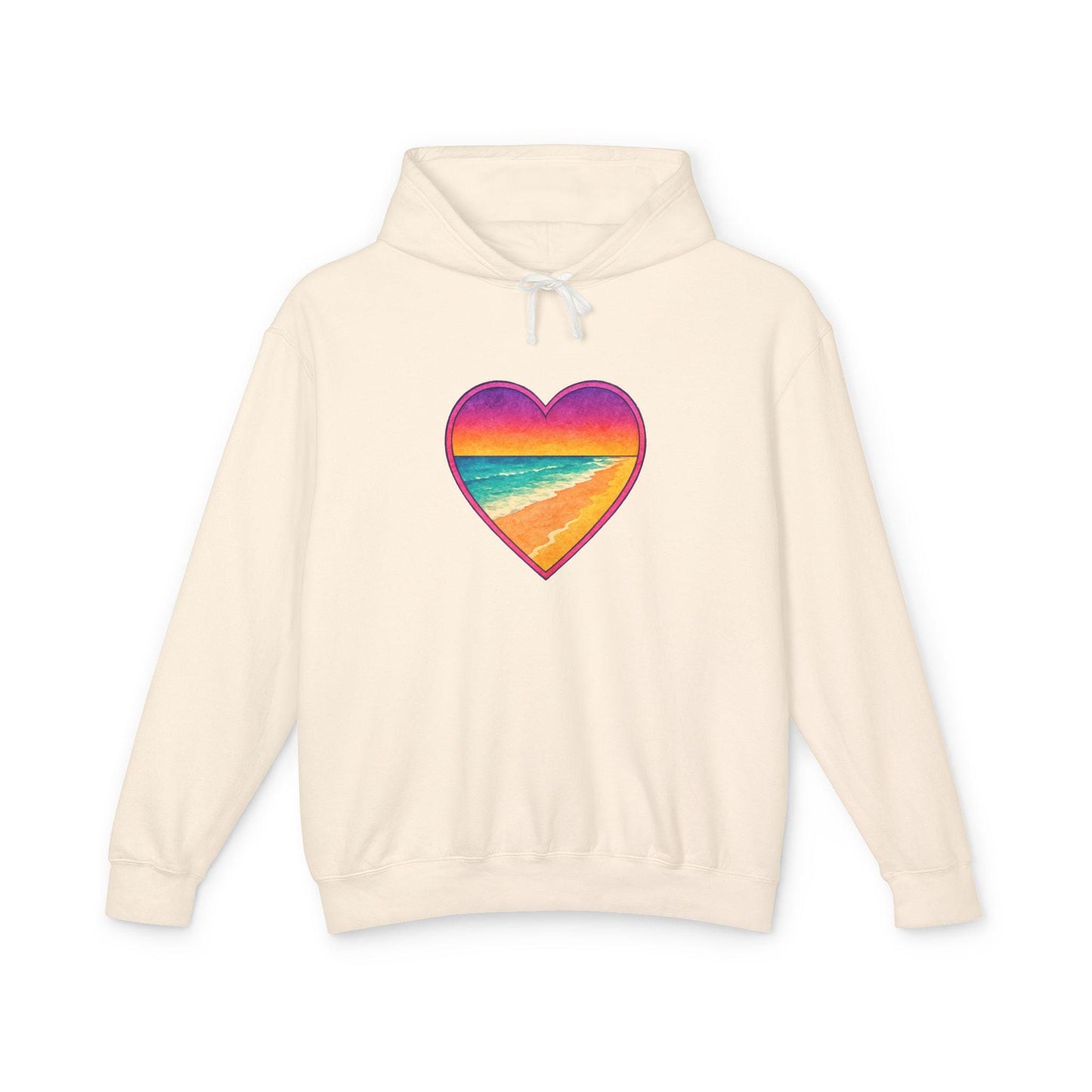 Sunset Destin Beach Hoodie | Retro Rainbow Beach Heart Sweatshirt