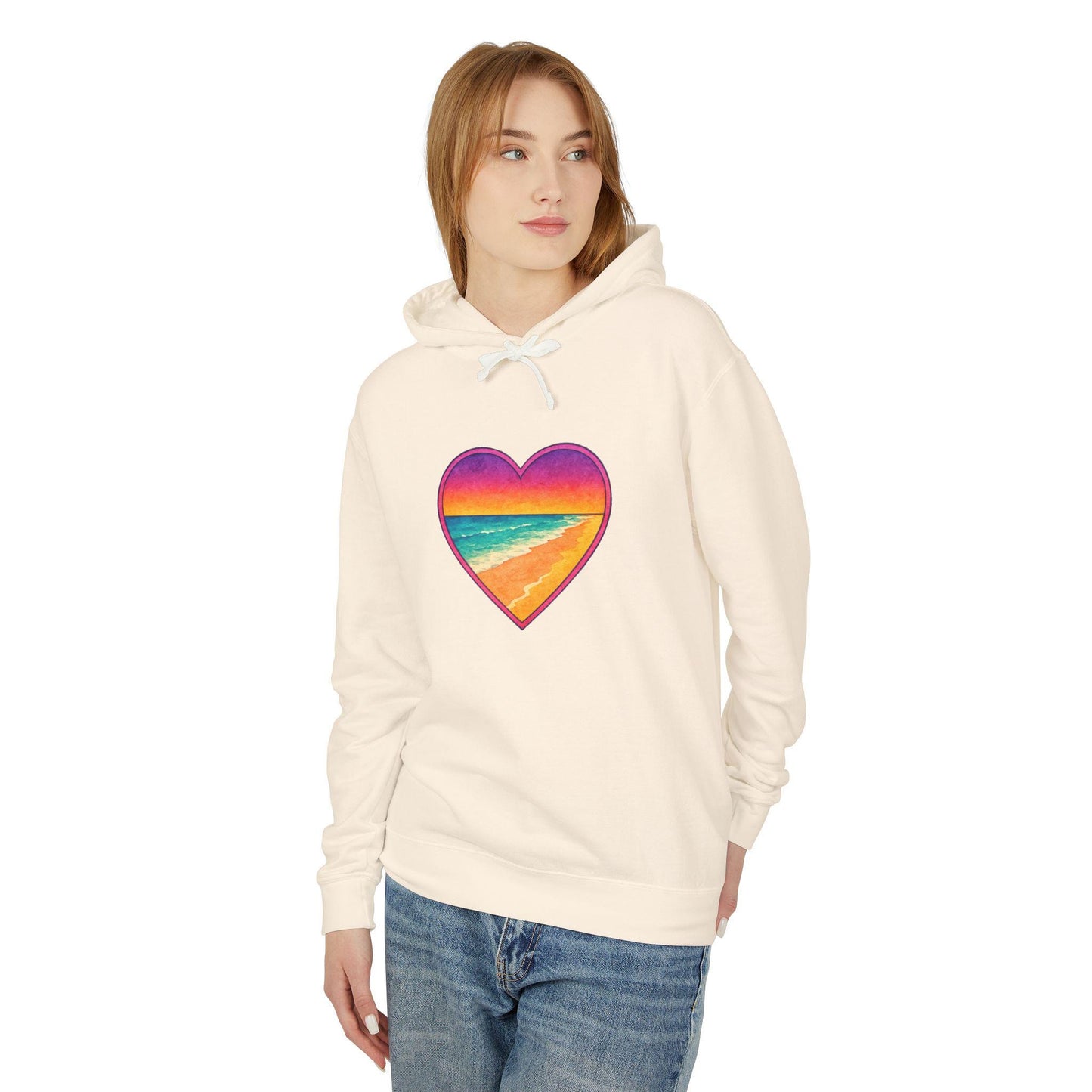 Sunset Destin Beach Hoodie | Retro Rainbow Beach Heart Sweatshirt