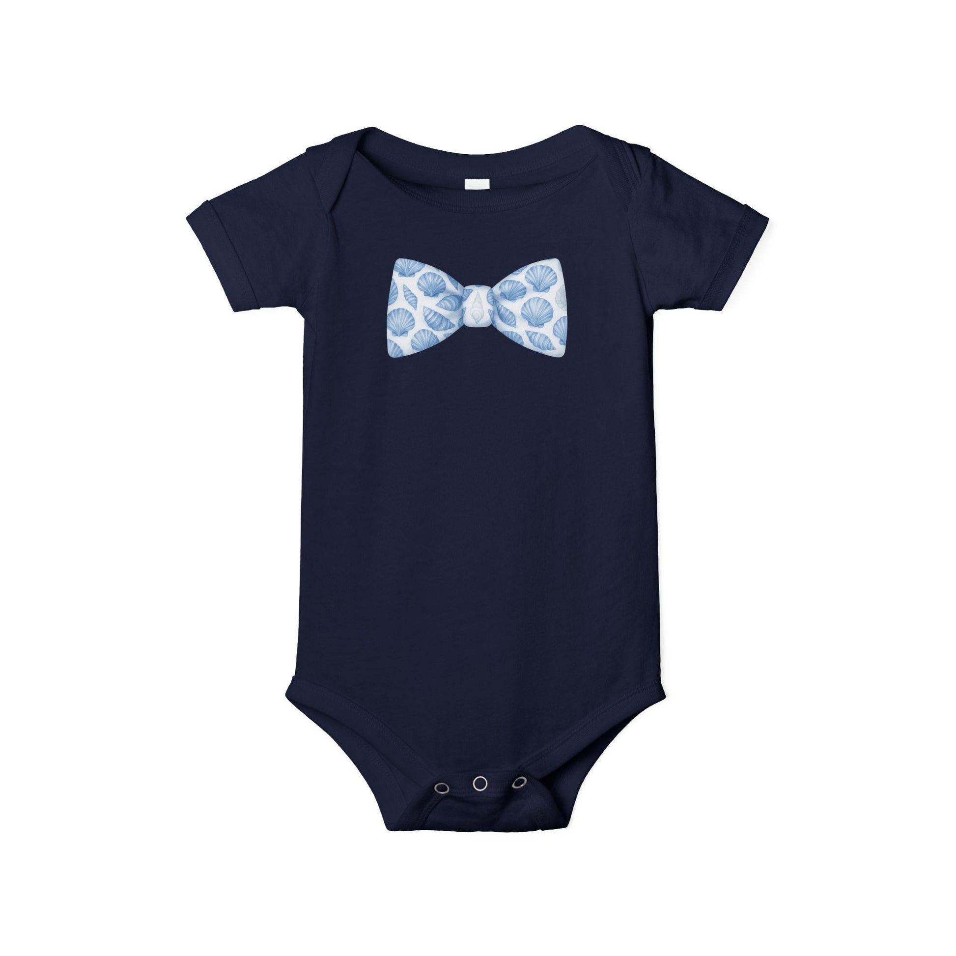Baby Boy Seashell Bow Tie Infant Bodysuit | Infant Bowtie Onesie