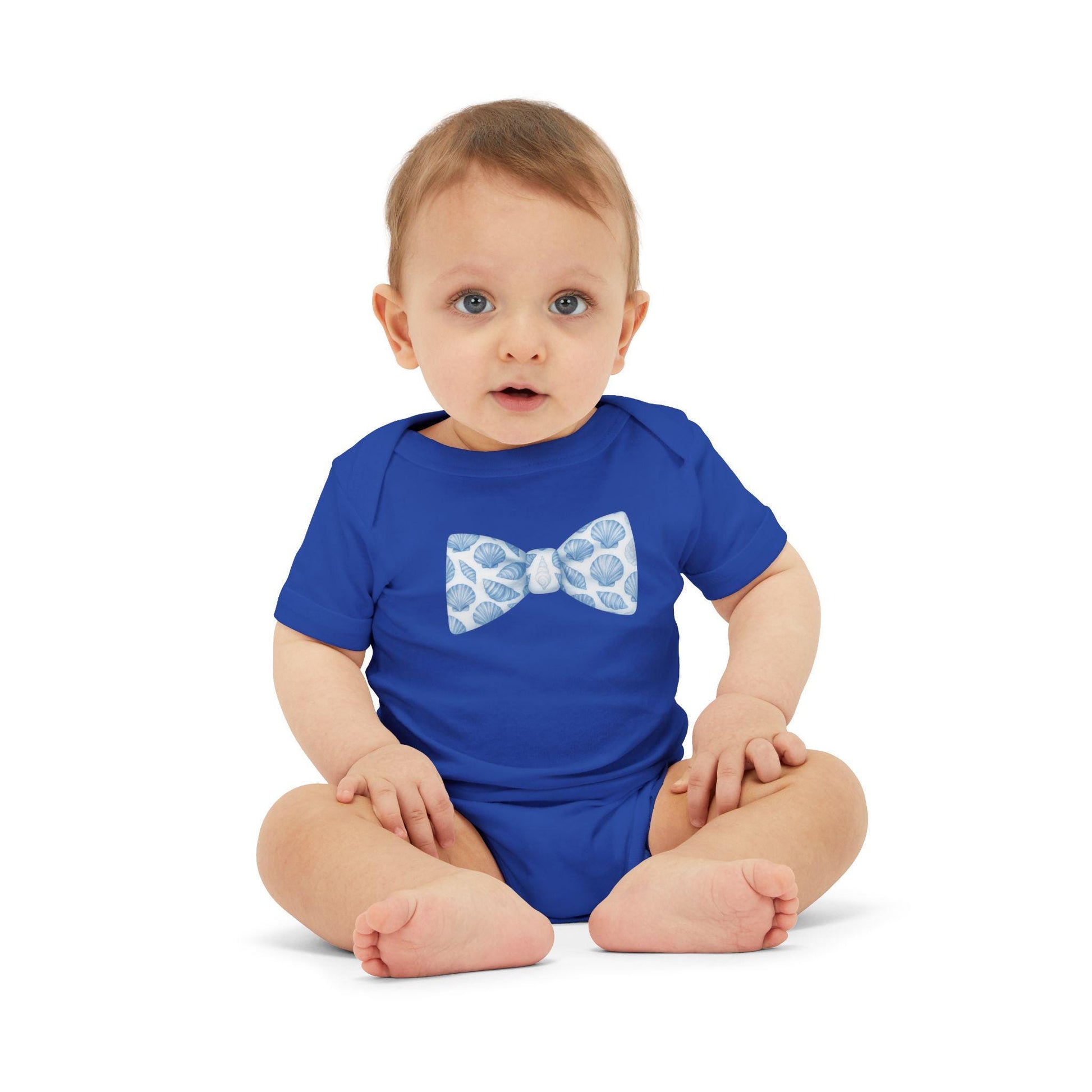 Baby Boy Seashell Bow Tie Infant Bodysuit | Infant Bowtie Onesie