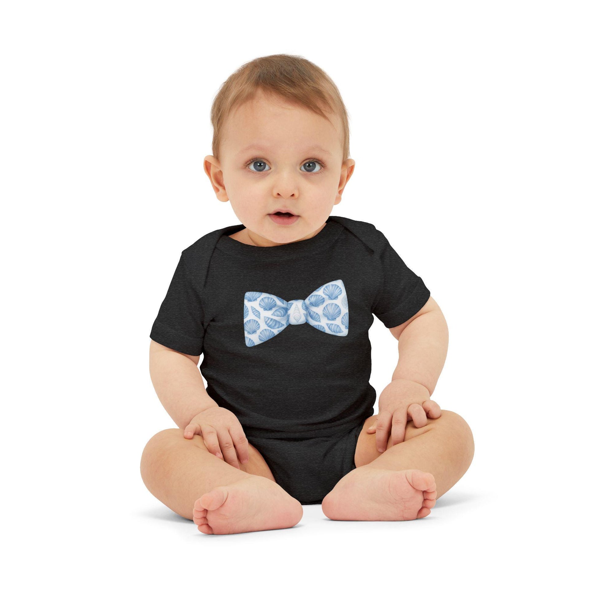 Baby Boy Seashell Bow Tie Infant Bodysuit | Infant Bowtie Onesie