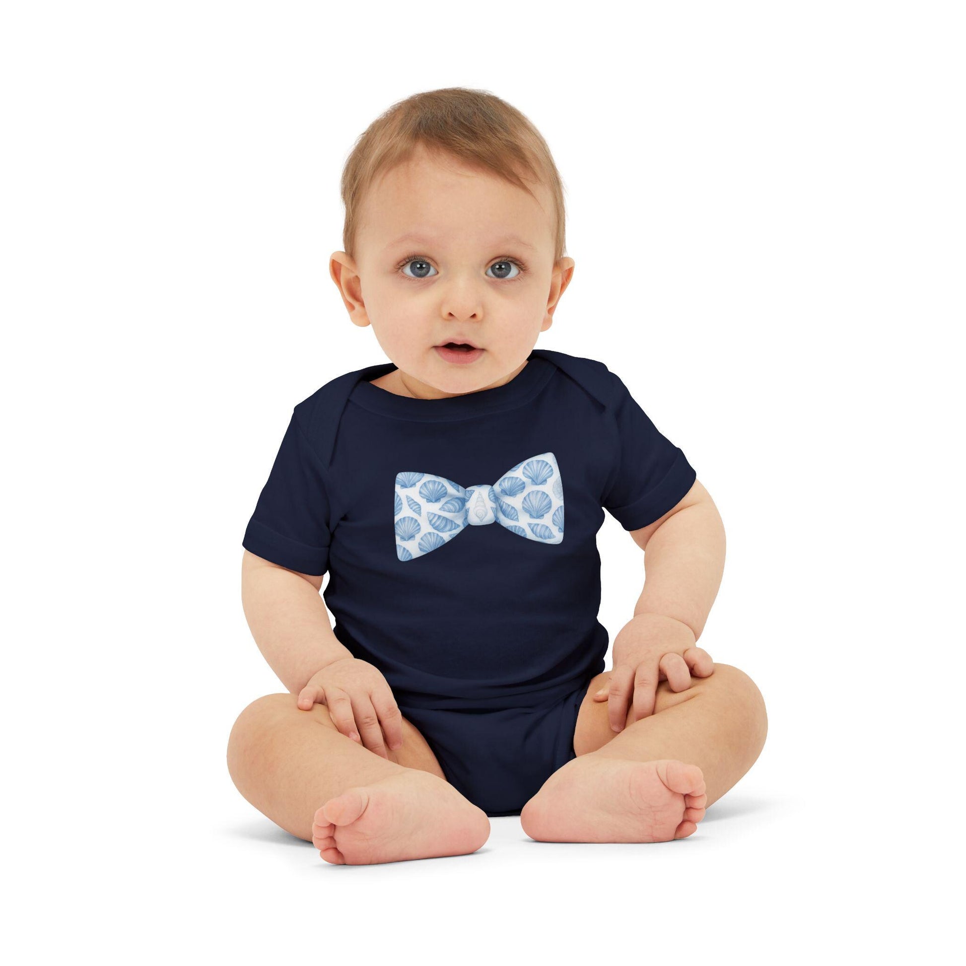 Baby Boy Seashell Bow Tie Infant Bodysuit | Infant Bowtie Onesie