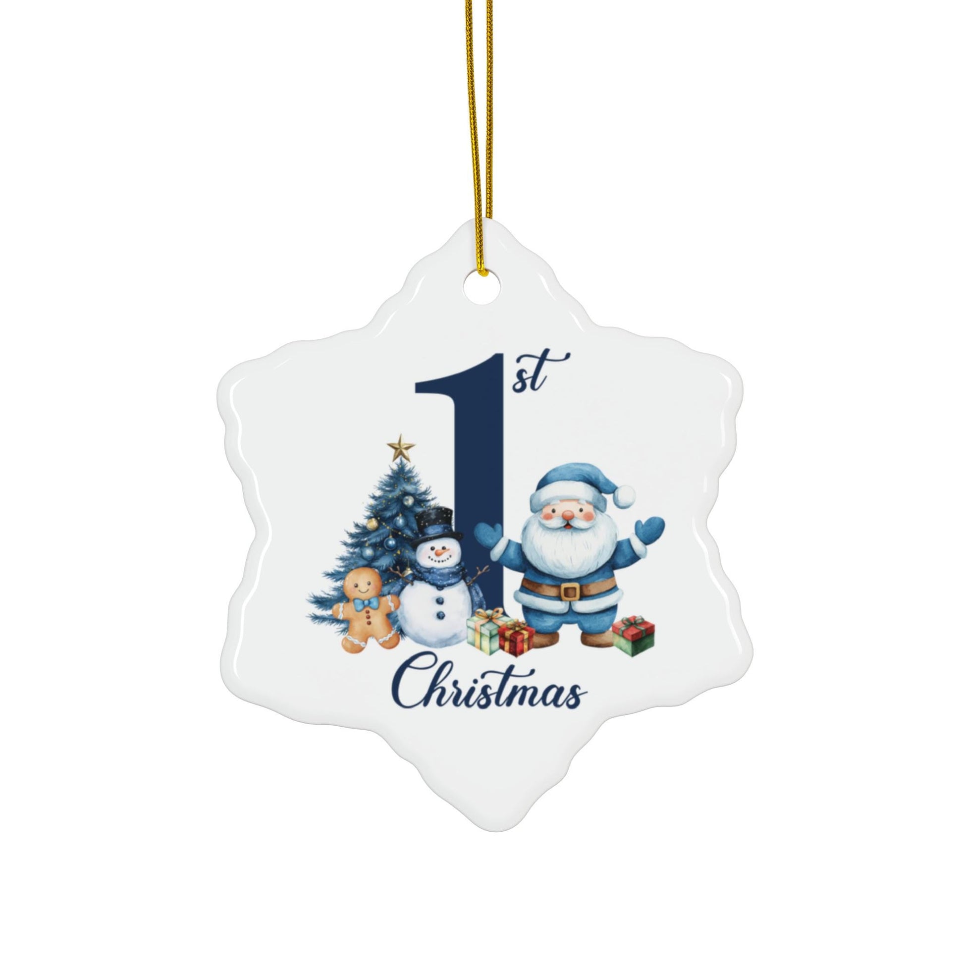 Baby Boy 1st Christmas Santa and Snowman Ceramic Ornament | Round Keepsake