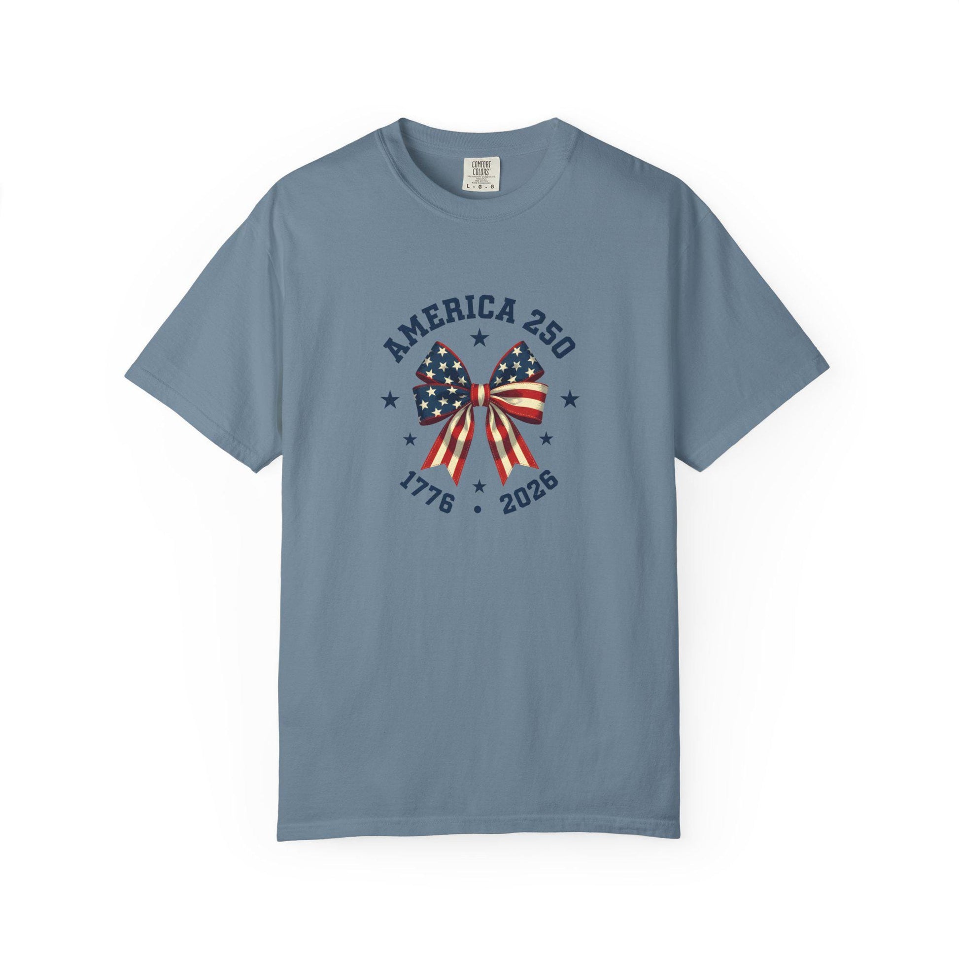 America 250th Anniversary Flag Bow T-Shirt | 1776 2026 Patriotic Mom Tee