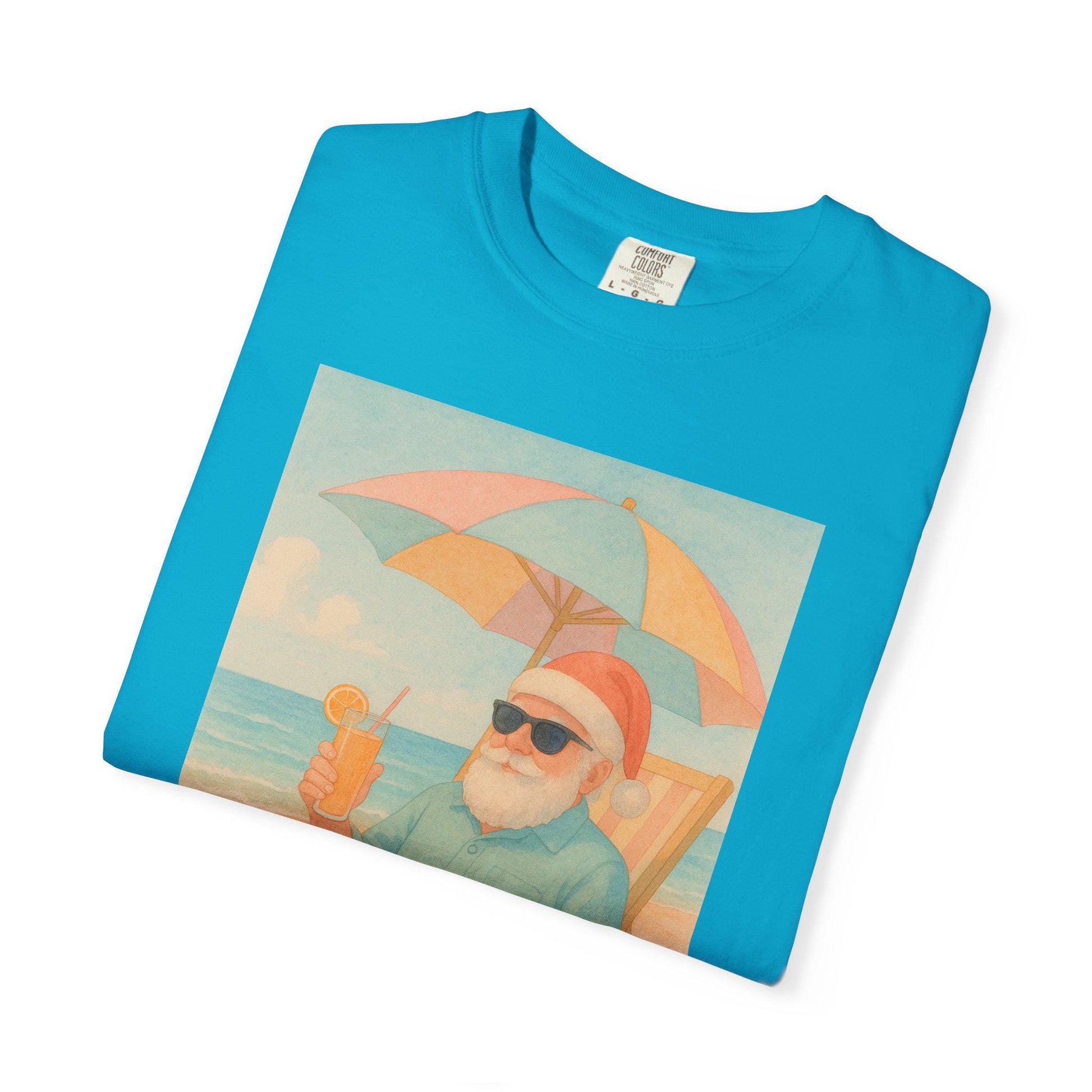 Santa on Beach T-Shirt | Beachy Christmas Tee