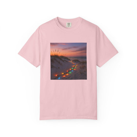 Beach Dunes with Christmas Lights T-Shirt | Sunset Coastal Photo Tee