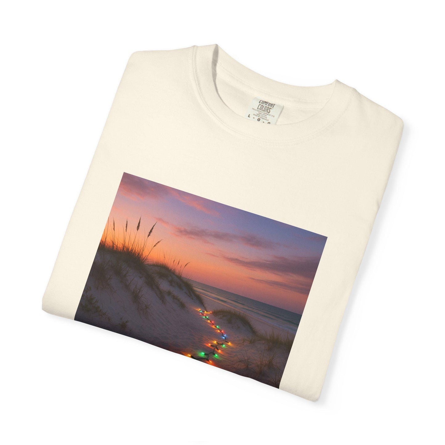 Beach Dunes with Christmas Lights T-Shirt | Sunset Coastal Photo Tee
