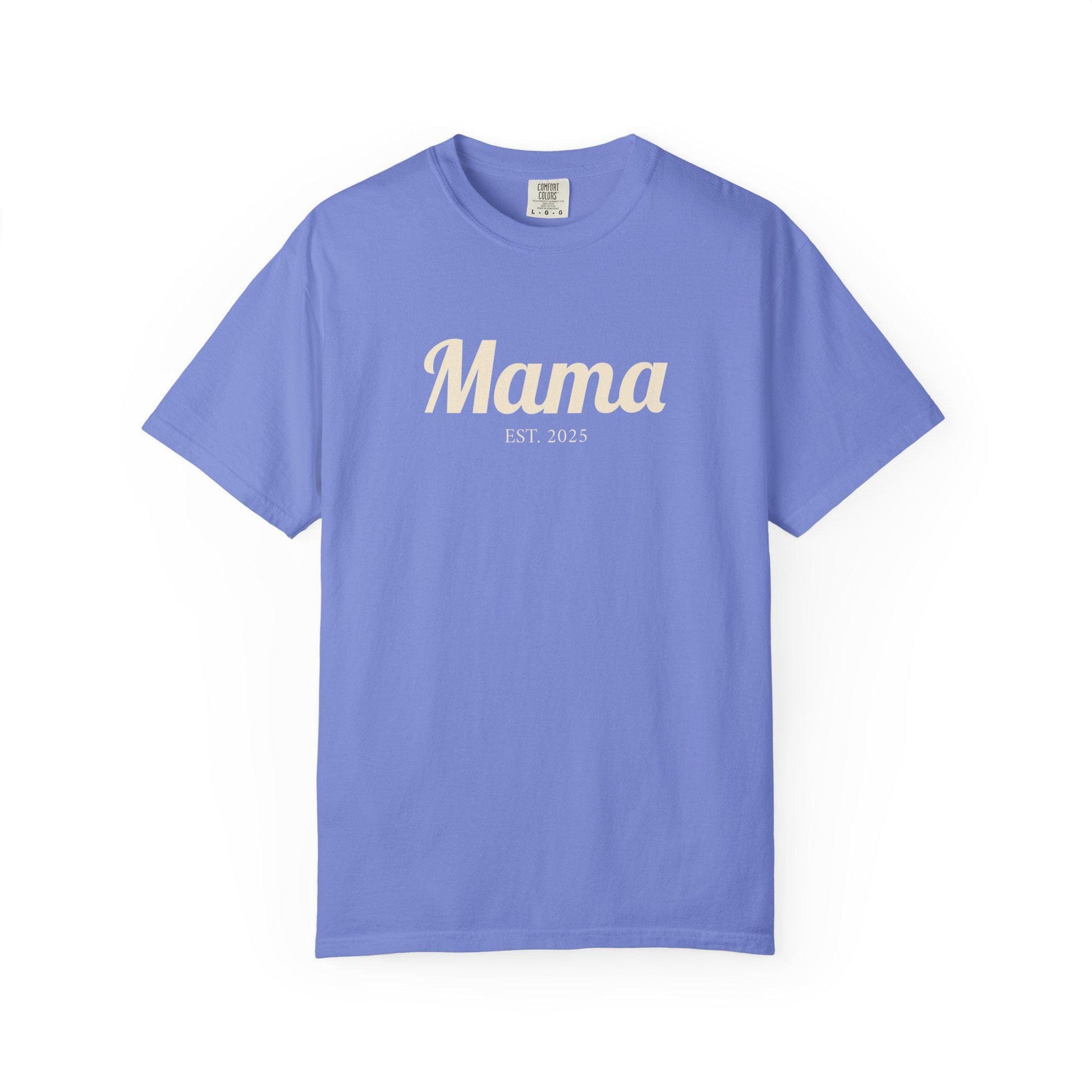 Mama EST. 2025 T-Shirt | Mom Script Design, Sage Garment-Dyed