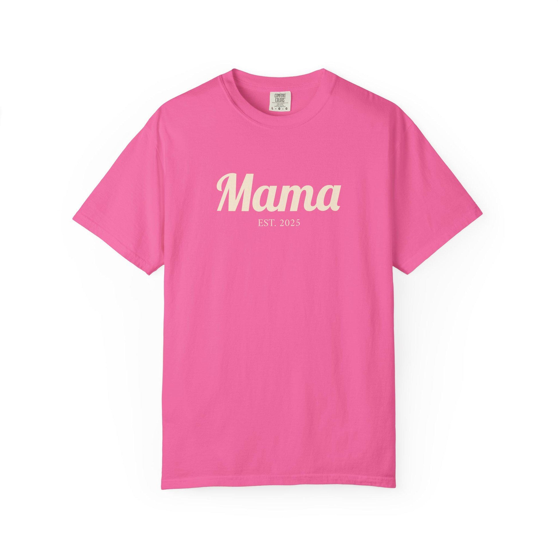 Mama EST. 2025 T-Shirt | Mom Script Design, Sage Garment-Dyed