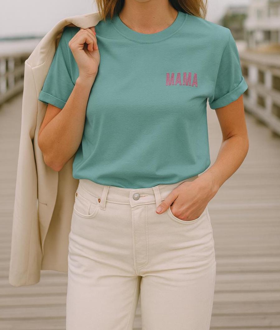 Mama Embroidered T-Shirt: Garment-Dyed Ring-Spun Cotton Tee