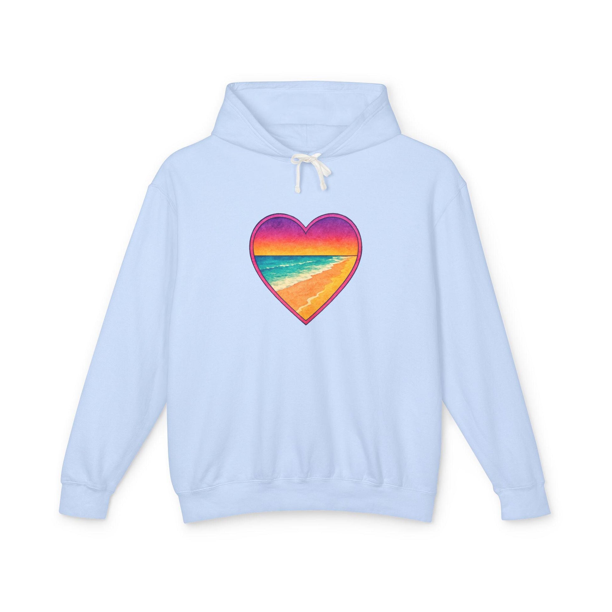 Sunset Destin Beach Hoodie | Retro Rainbow Beach Heart Sweatshirt