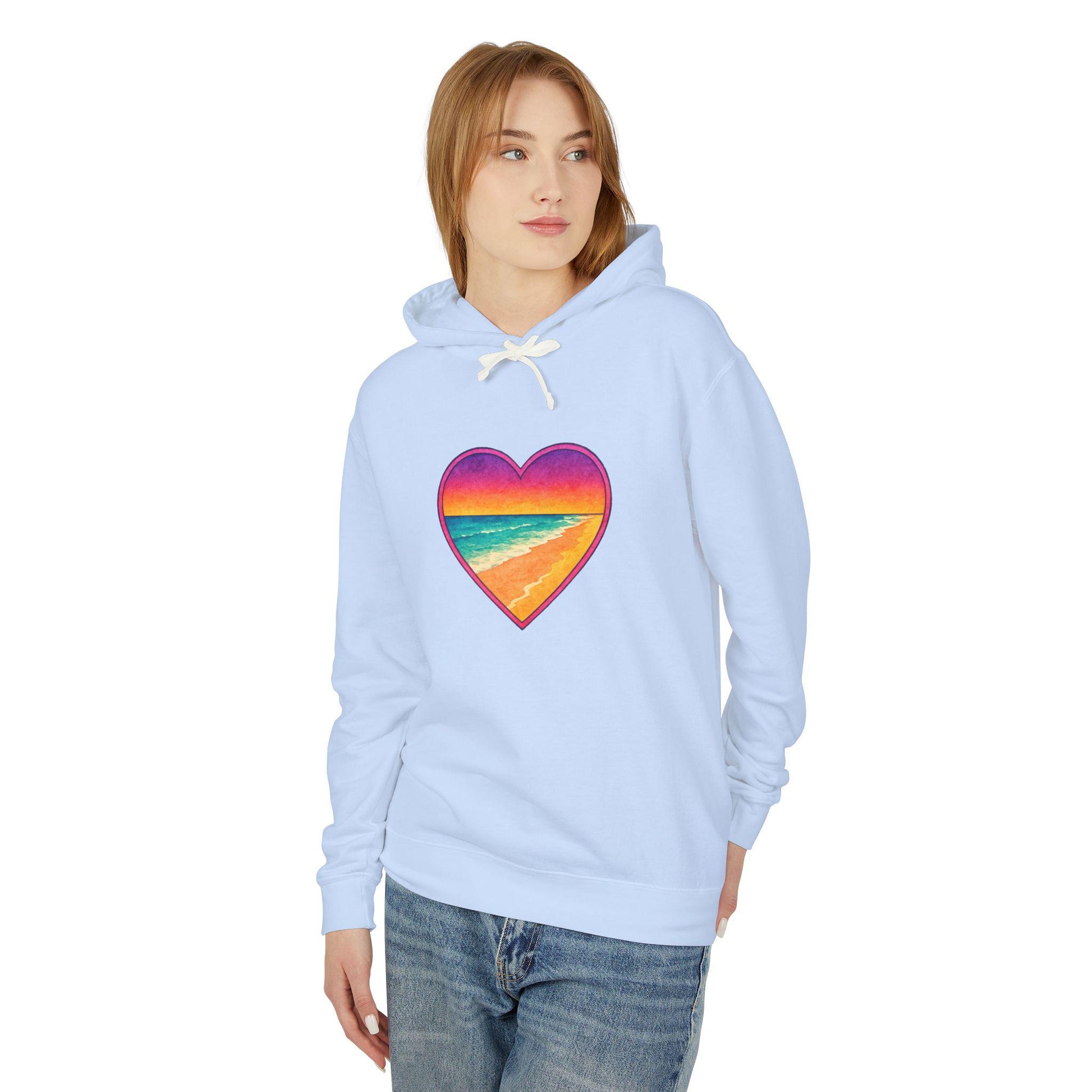 Sunset Destin Beach Hoodie | Retro Rainbow Beach Heart Sweatshirt