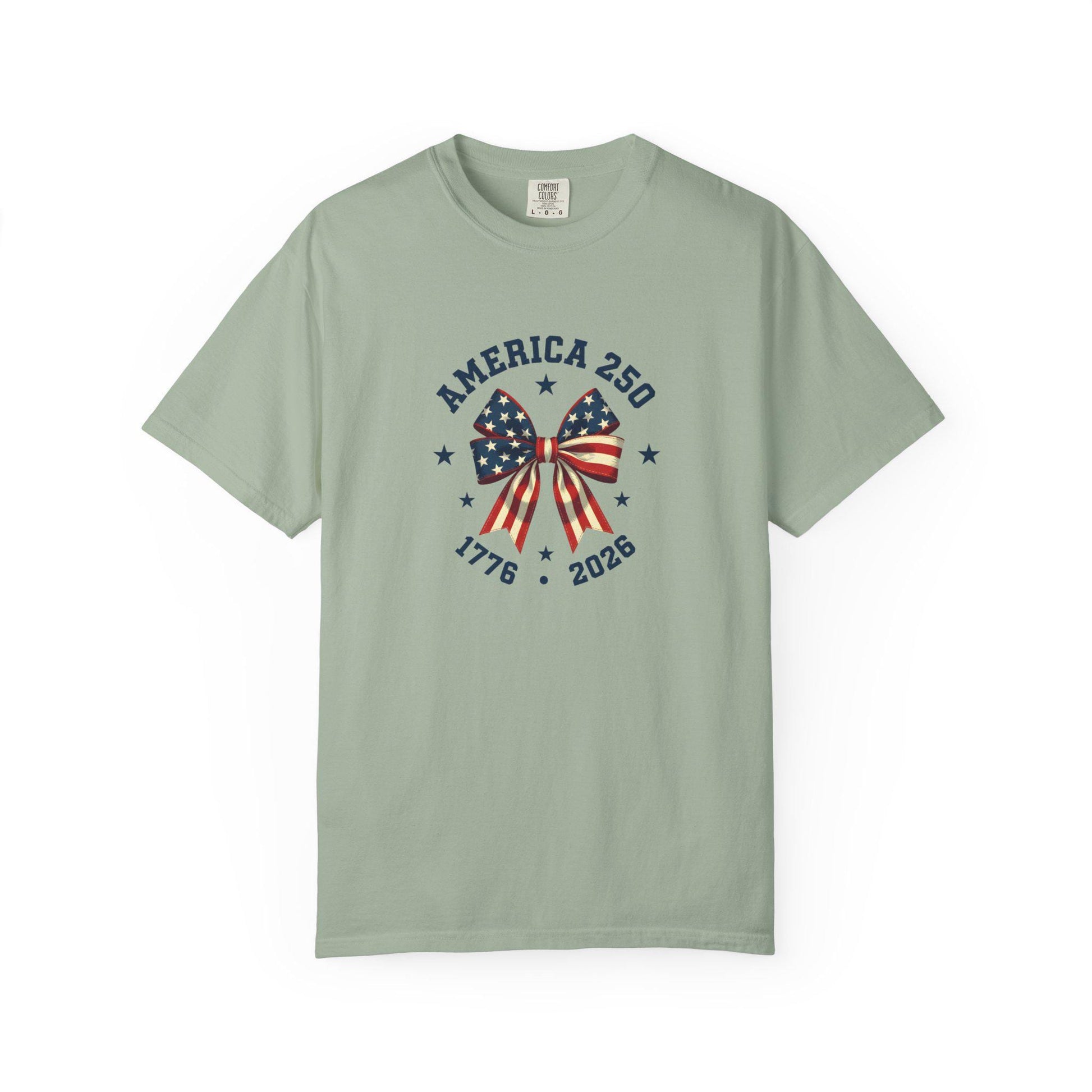 America 250th Anniversary Flag Bow T-Shirt | 1776 2026 Patriotic Mom Tee