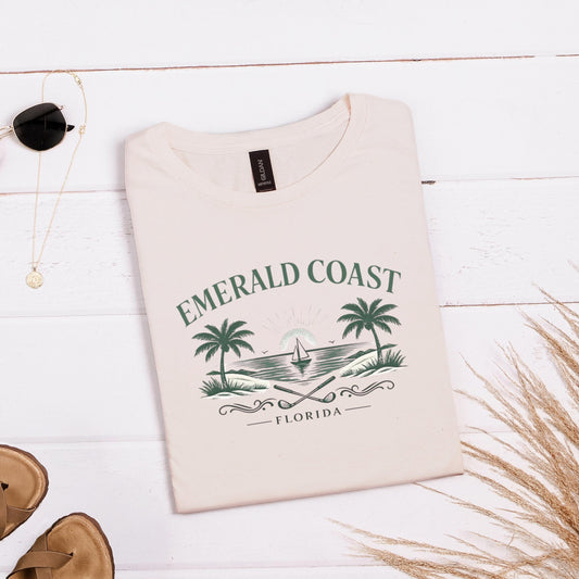 Emerald Coast Florida T Shirt, Coastal Palm Tree Tee, Beach Mama Shirt, Vintage Florida Graphic Tee, Soft Unisex Vacation Shirt